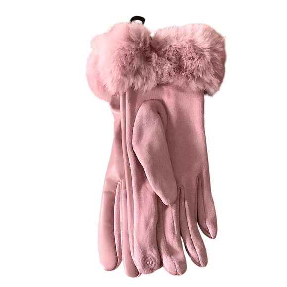 NWT Pink Suede Fur Trimmed Gloves - Picture 2 of 3